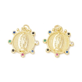 Стойка металлическая латунная микропрофилированная кубическая циркония подвески, реальный 18 k позолоченный, долговечный, плоские круглые с Девой Марией