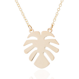 Chic Palm Leaf Necklace for Women - Stainless Steel Botanical Collarbone Chain