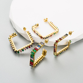 Colorful Geometric Zirconia Earrings for Women, Hypoallergenic Titanium Steel Ear Studs