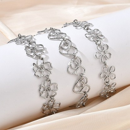 Браслеты из нержавеющей стали с полыми коваными звеньями для женщин, цвет нержавеющей стали