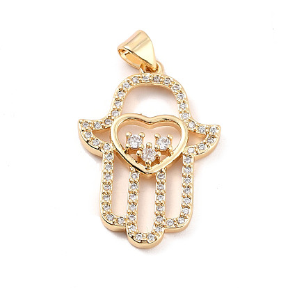 Rack Plating Brass Micro Pave Cubic Zirconia Pendants, Cadmium Free & Lead Free, Palm