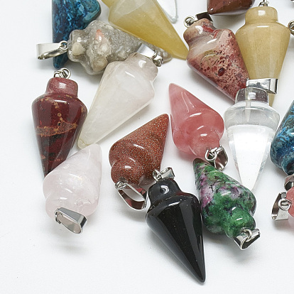 Gemstone Pendants, with Stainless Steel Snap On Bails, Cone