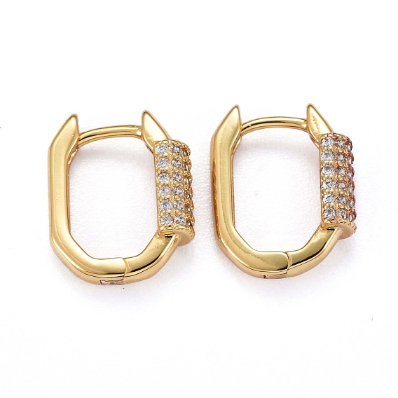 Brass Micro Pave Clear Cubic Zirconia Huggie Hoop Earrings, Long-Lasting Plated, Polygon