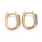 Brass Micro Pave Clear Cubic Zirconia Huggie Hoop Earrings, Long-Lasting Plated, Polygon