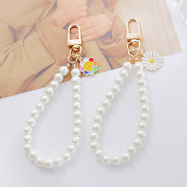 Porte-clés voiture perle minimaliste avec pendentif chrysanthème - idée cadeau créative