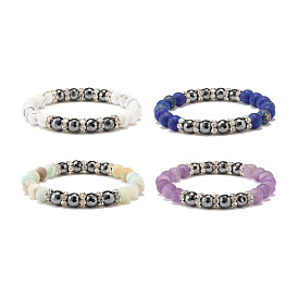 Synthetic Hematite & Natural Mixed Stone Round Beads Stretch Bracelet for Women