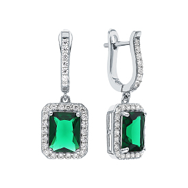Pendiente de aro rectangular de cristal de plata de ley para mujer