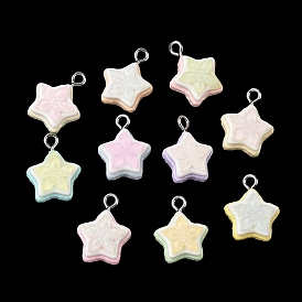 Непрозрачные подвески смолы, подвеска в виде печенья в форме звезды с глазурью, с петлей из нержавеющей стали, цвет нержавеющей стали