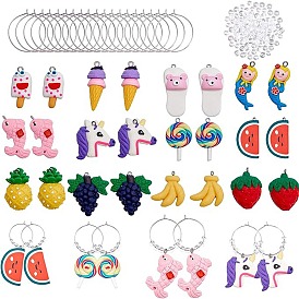 DIY Beach Theme Wine Glass Charms Making Kits, with Handmade Polymer Clay Pendants, Brass Hoop Earrings Findings, Glass Beads