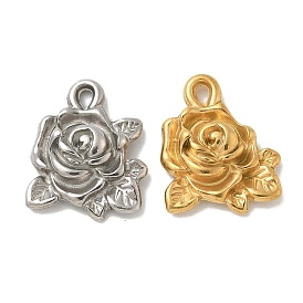 Ion Plating(IP) 304 Stainless Steel Pendants, Rose Charm