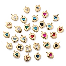 Rack Plating Brass Pendants, Glass Charms, Long-Lasting Plated, Cadmium Free & Lead Free, Real 18K Gold Plated, Heart