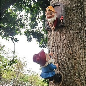 Mini Resin Gnome Sculpture, for Garden Tree Decoration