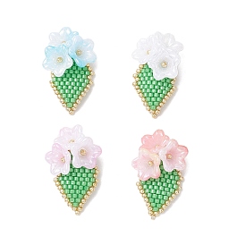 4Pcs 4 Colors Handmade Glass Seed Beaded Flower Pendants, with 304 Stainless Steel Jump Rings Loop & Acrylic