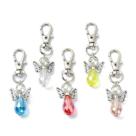 5Pcs Angel Glass Pendant Decorations, with Alloy Swivel Lobster Claw Clasps