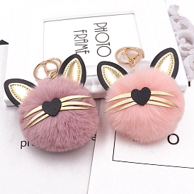 Pom Pom Ball Keychain, Imitation Leather Backpack Hanging Decoration, Cat Shape