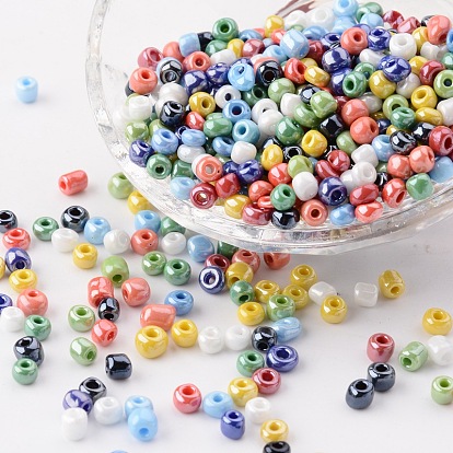 8/0 Glass Seed Beads, Opaque Colors Lustered, Round, 3mm, Hole: 1mm, about 10000pcs/pound