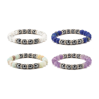 Synthetic Hematite & Natural Mixed Stone Round Beads Stretch Bracelet for Women