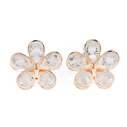 Rack Plating Eco-Friendly Iron Pendants, with Crystal Rhinestone, Cadmium Free & Nickel Free & Lead Free, Flower