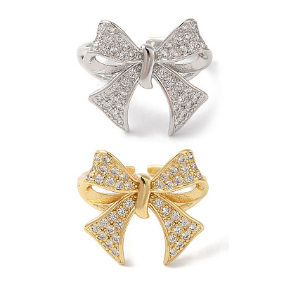 Открытые манжеты из латуни с бантом и микро-паве с прозрачным цирконием для женщин