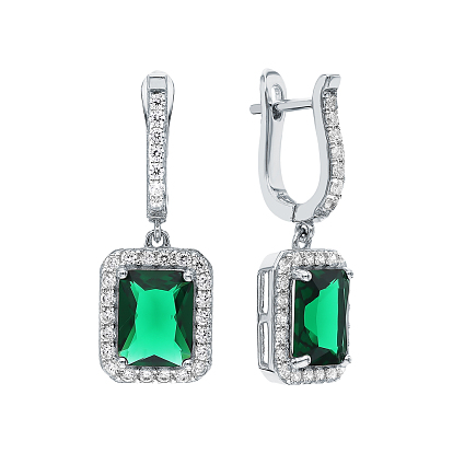 Pendiente de aro rectangular de cristal de plata de ley para mujer