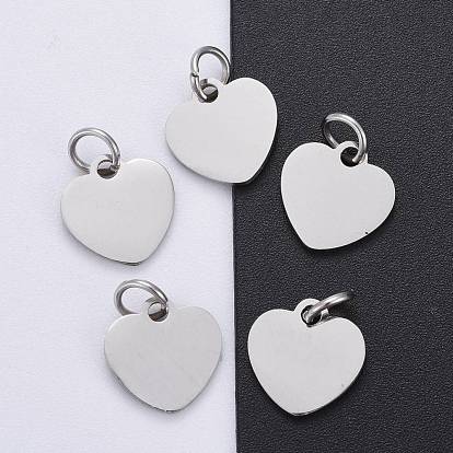 201 Stainless Steel Stamping Blank Tag Charms, Manual Polishing, Heart