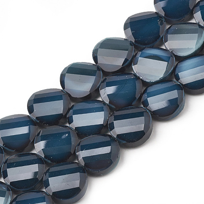 Perles de verre opaques de couleur unie, facette, plat rond, torsadée