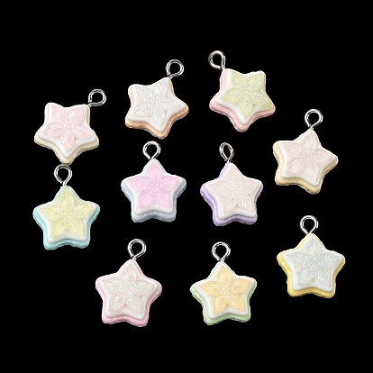 Непрозрачные подвески смолы, подвеска в виде печенья в форме звезды с глазурью, с петлей из нержавеющей стали, цвет нержавеющей стали