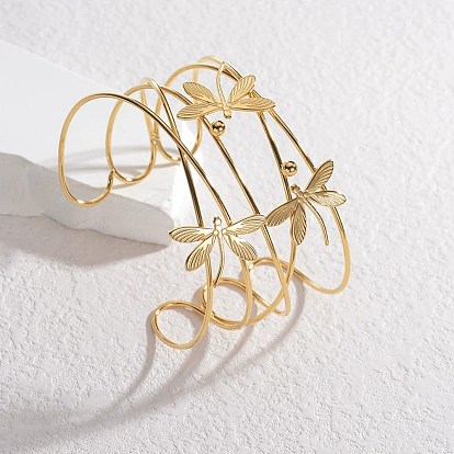 304 из нержавеющей стали манжеты браслеты, широкие браслеты для женщин, стрекоза, выдолбить