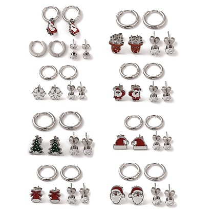 3 пары 3 рождественские стили 304 комплект серег и сережек из нержавеющей стали для женщин, с эмалью и фианитом, цвет нержавеющей стали