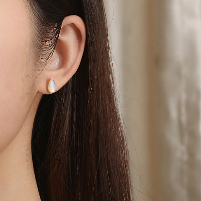 Opalite Teardrop Stud Earrings, 304 Stainless Steel Earrings
