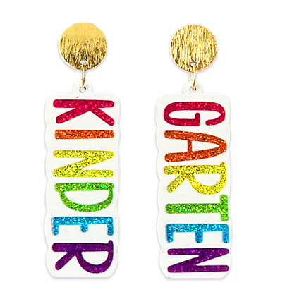 Серьги-гвоздики из акрила с подвесками, прямоугольник со словом, золотые