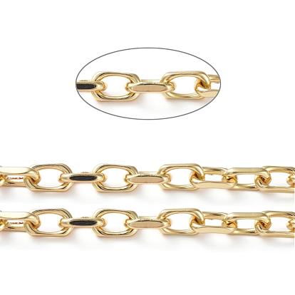 Brass Cable Chains, Diamond Cut Chains, Soldered, Faceted, with Spool, Oval, Long-Lasting Plated