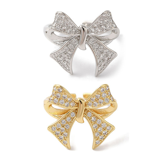 Открытые манжеты из латуни с бантом и микро-паве с прозрачным цирконием для женщин
