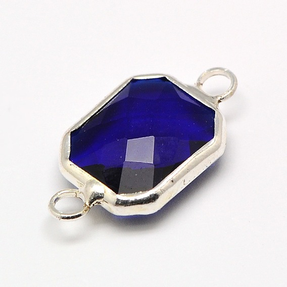Silver Color Plated Brass Glass Faceted Rectangle Links Connectors