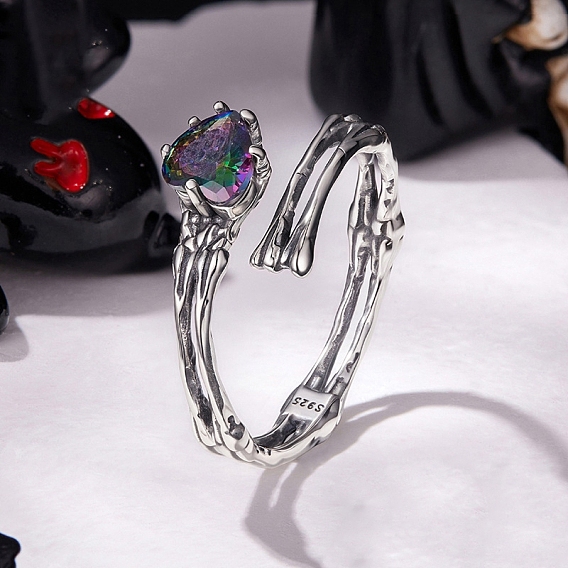 925 кольца манжеты из серебра микропаве фианит, сердце