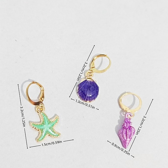 Серьги с эмалевым сплавом на морскую тематику, золотые