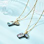 Natural Paua Shell Rectangle Heart Pendant 304 Stainless Steel Satellite Chain Necklaces for Women
