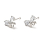 Bowknot Rack Plating Brass Micro Pave Cubic Zirconia Stud Earring Findings, with Vertical Loop, Long-Lasting Plated, Cadmium Free & Lead Free