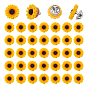 60Pcs Iron Brooches, with Resin Sunflower, Platinum