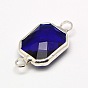 Silver Color Plated Brass Glass Faceted Rectangle Links Connectors