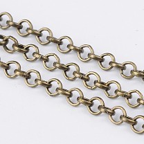 Iron Rolo Chains, Belcher Chain, Unwelded, Round, with Spool, 4x1mm, about 164.04 Feet(50m)/roll