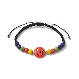 Bracelets de perles tressées en turquoise synthétique teintées rondes de 1 mm, bracelets réglables citrouille d'Halloween pour femme
