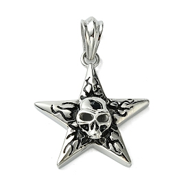 304 Stainless Steel Big Pendants, Star with Skull Charms