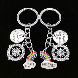 Rainbow Best Friends Compass Keychain Set with Chain - 15 Words or Less