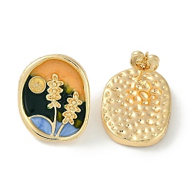 Brass Enamel Stud Earrings, Oval