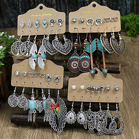 Minimalist Heart Owl Earrings Set of 6 - Vintage Ethnic Style Ear Jewelry for Women