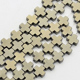 Greek Cross Non-magnetic Synthetic Hematite Beads Strands, Imitation Pyrite