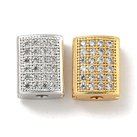 Brass Micro Pave Clear Cubic Zirconia Beads, Rectangle