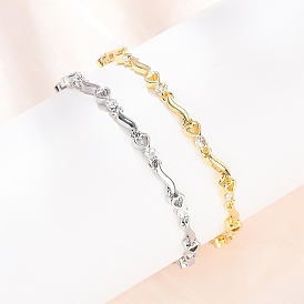 Латунные браслеты-цепочки с микропаве из прозрачных кубических цирконий для женщин, сердце, стойки покрытие, долговечный, без кадмия и без свинца