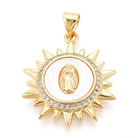 Латунные микропаве прозрачные подвески с фианитом, без кадмия и без свинца, с оболочкой, солнце и дева мария